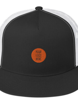 5-panel-trucker-cap-black-white-5fcc4b0650a5c.jpg Custom Trucker Cap Flat Brim