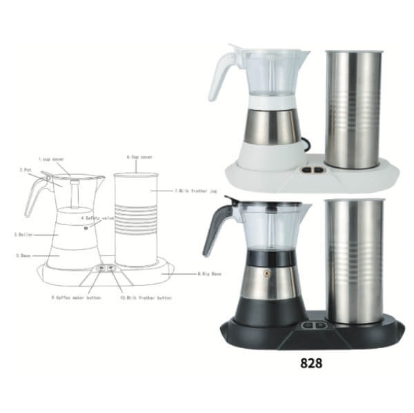 Custom steel moka pot w milk frother set (1)